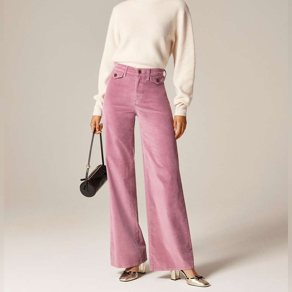 J. Crew Wide-leg trouser in washed velvet smoky orchid